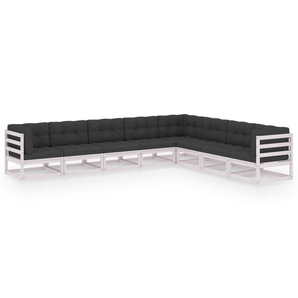 8-tlg. Garten-Lounge-Set mit Kissen Weiss Kiefer Massivholz